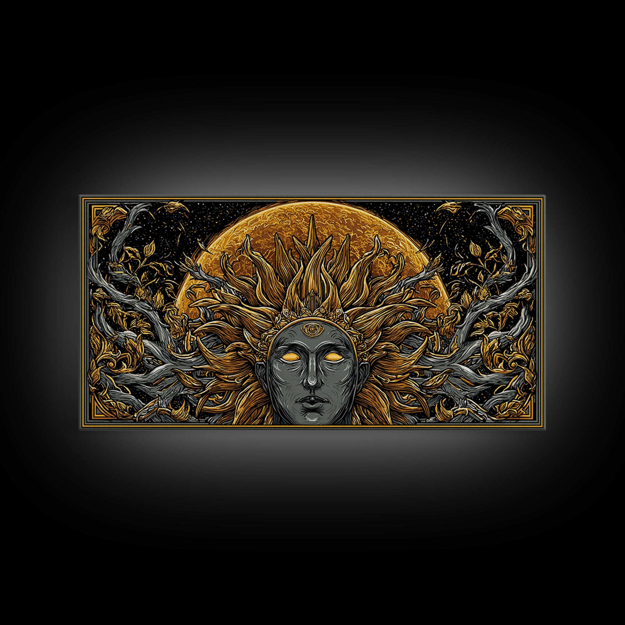 Helios Gold Canvas Print, Greek God Wall Art, Mythology Decor, Luxury Gold Artwork, Real Wood Frame Home Decor