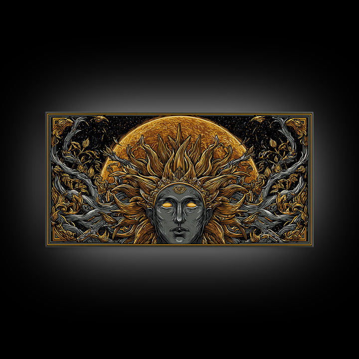 Helios Gold Canvas Print, Greek God Wall Art, Mythology Decor, Luxury Gold Artwork, Real Wood Frame Home Decor