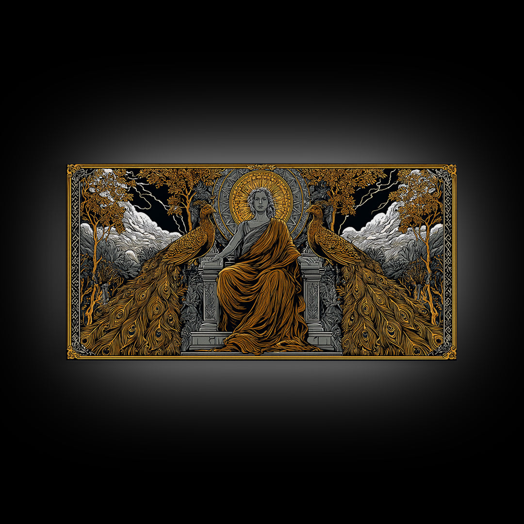 Hera Gold Canvas Print, Greek Goddess Wall Art, Mythology Decor, Luxury Gold Artwork, Real Wood Frame Home Decor