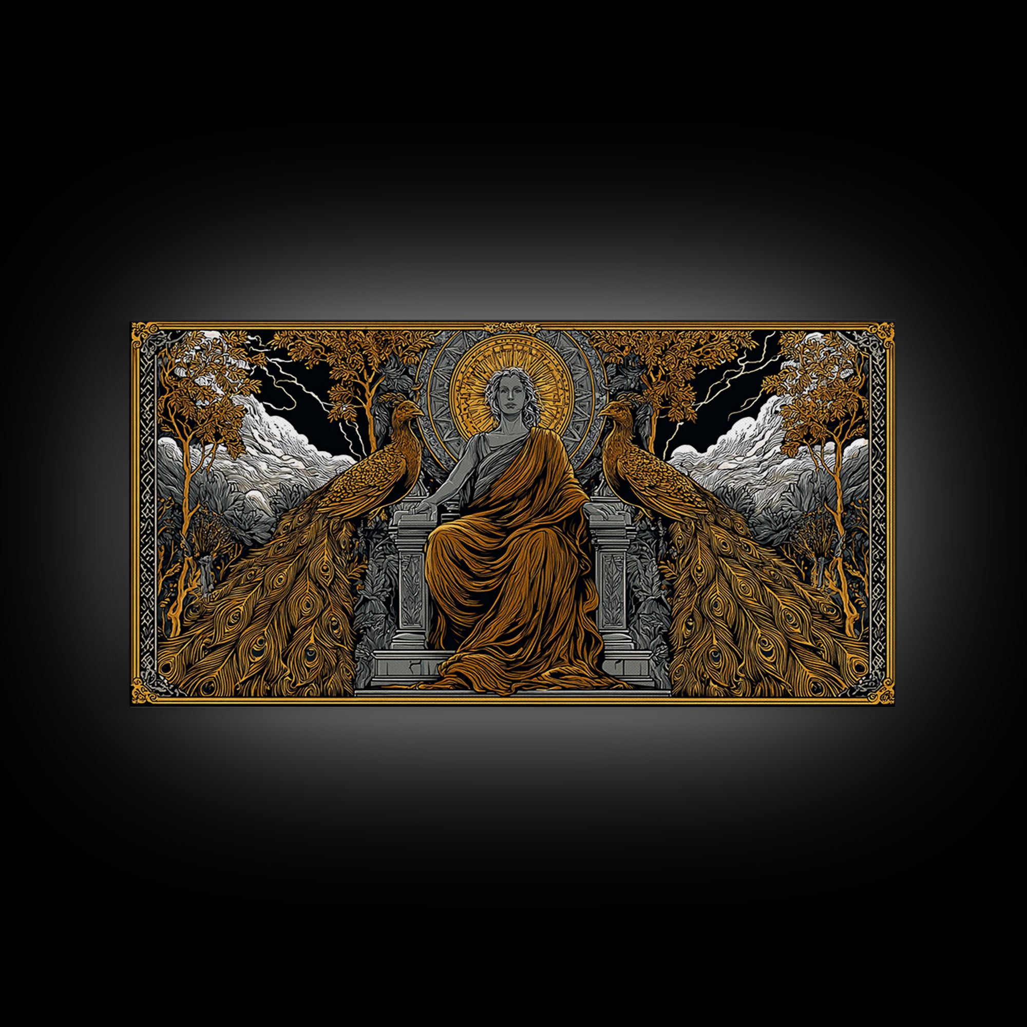 Hera Gold Canvas Print, Greek Goddess Wall Art, Mythology Decor, Luxury Gold Artwork, Real Wood Frame Home Decor