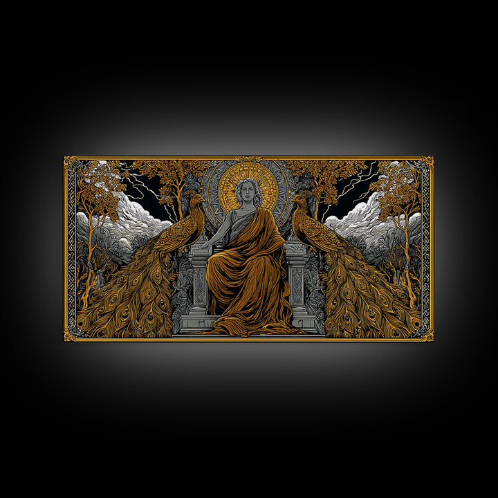 Hera Gold Canvas Print, Greek Goddess Wall Art, Mythology Decor, Luxury Gold Artwork, Real Wood Frame Home Decor