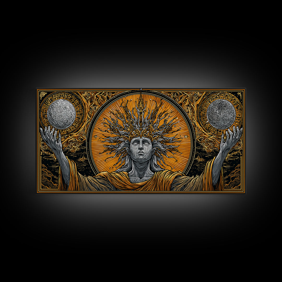 Hyperion Gold Canvas Print, Greek God Wall Art, Mythology Decor, Luxury Gold Artwork, Real Wood Frame Home Decor