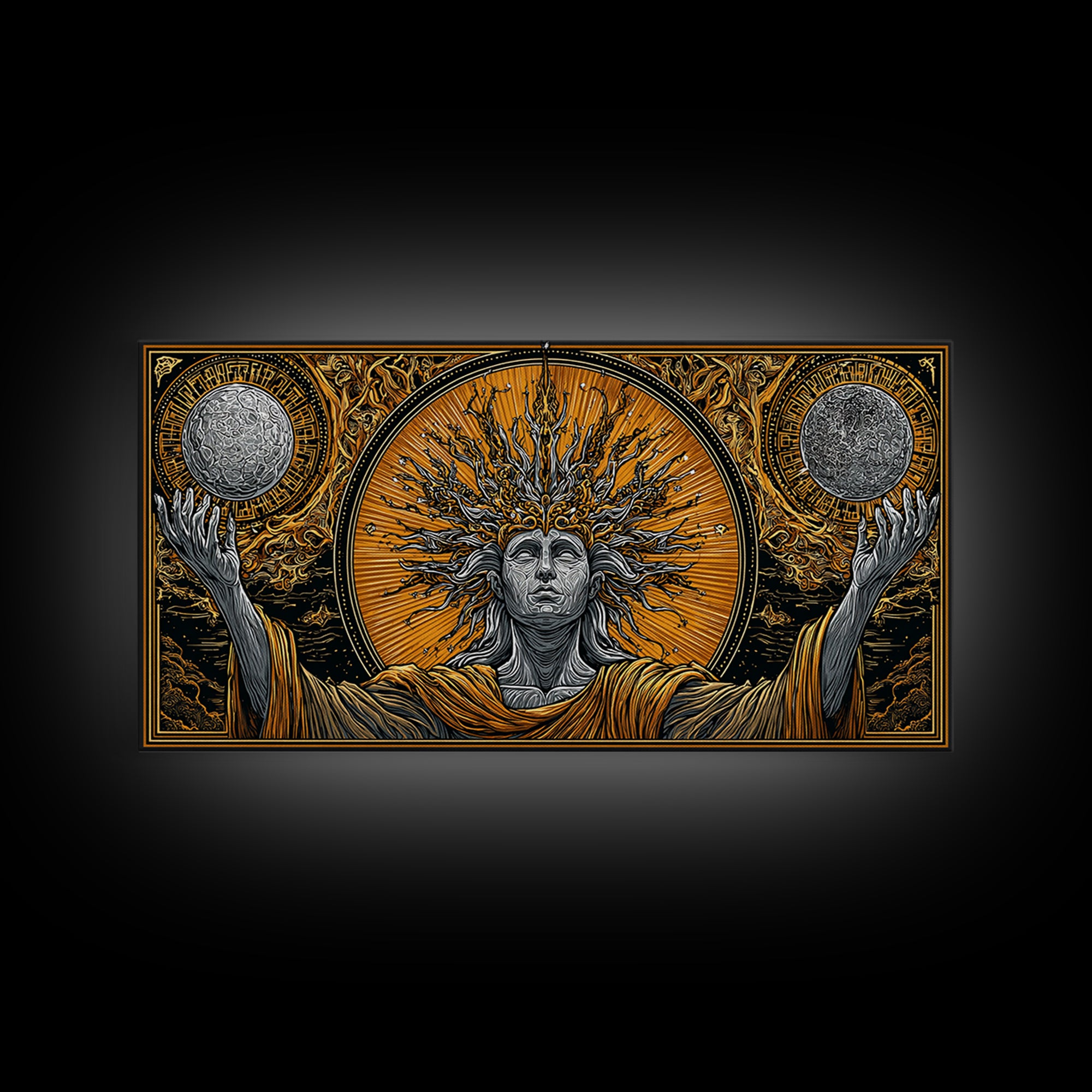 Hyperion Gold Canvas Print, Greek God Wall Art, Mythology Decor, Luxury Gold Artwork, Real Wood Frame Home Decor
