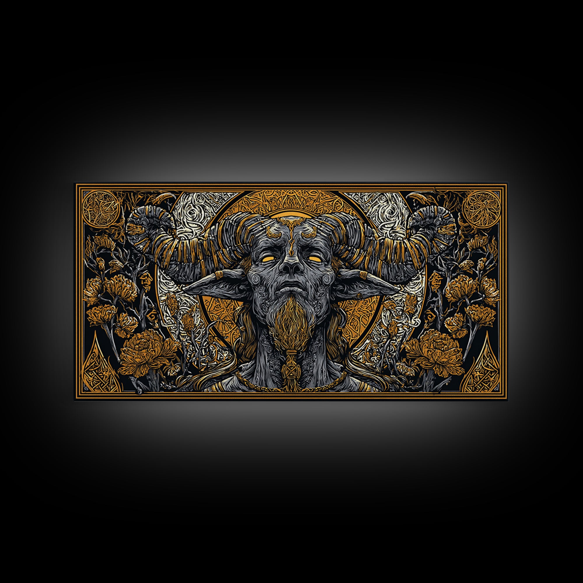 Moros Gold Canvas Print, Greek God Wall Art, Mythology Decor, Luxury Gold Artwork, Real Wood Frame Home Decor