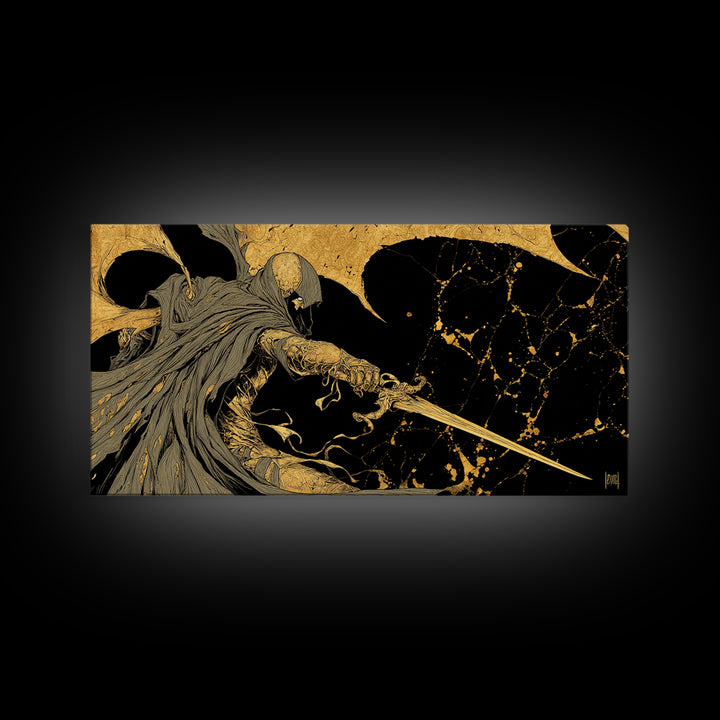 Nemesis Gold Canvas Print, Greek Goddess Wall Art, Mythology Decor, Luxury Gold Artwork, Real Wood Frame Home Decor