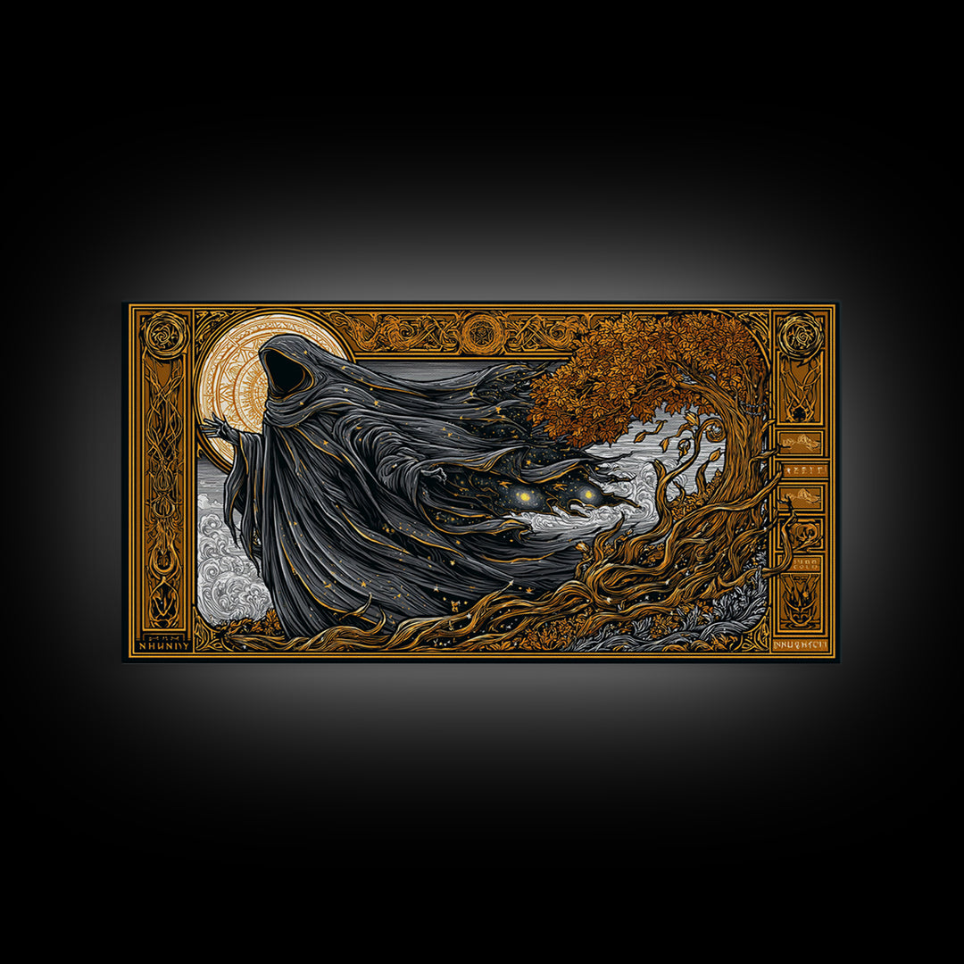 Nyx Gold Canvas Print, Greek Goddess Wall Art, Luxury Mythology Decor, Real Wood Frame Artwork, Elegant Night Goddess Print