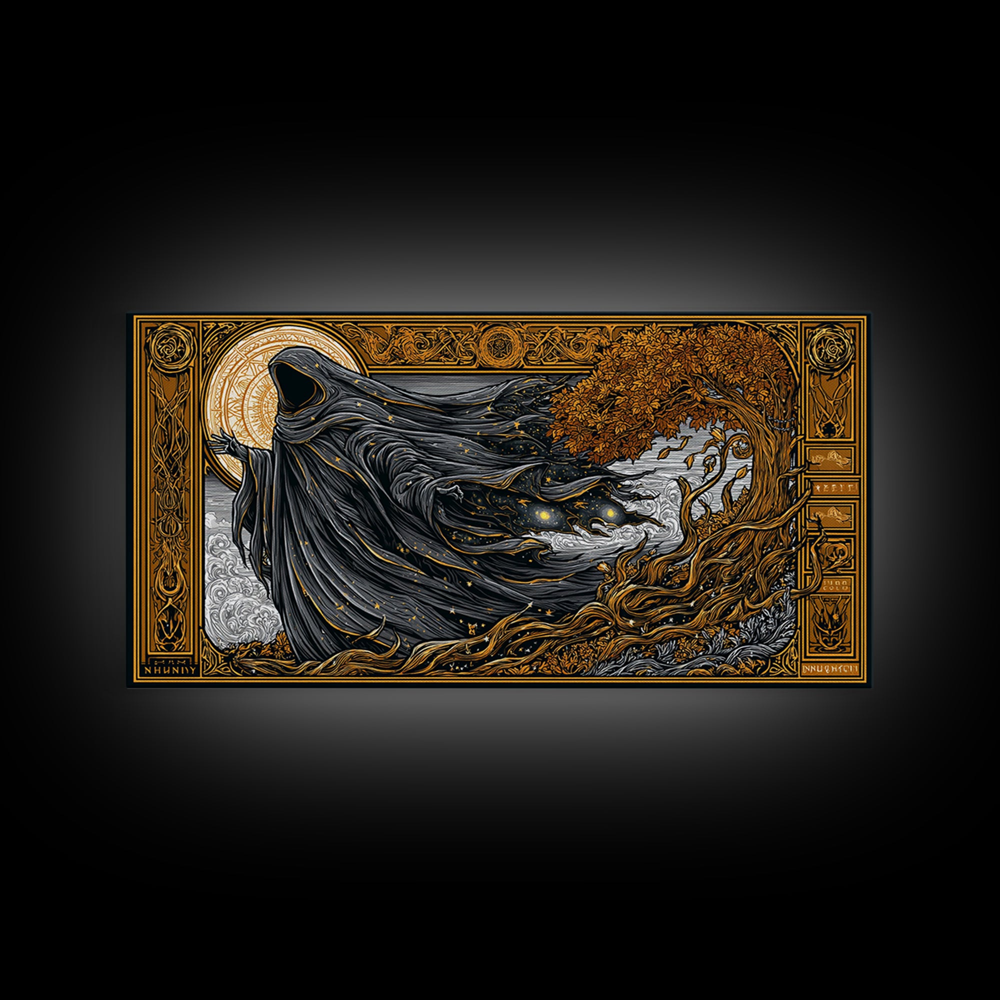 Nyx Gold Canvas Print, Greek Goddess Wall Art, Luxury Mythology Decor, Real Wood Frame Artwork, Elegant Night Goddess Print