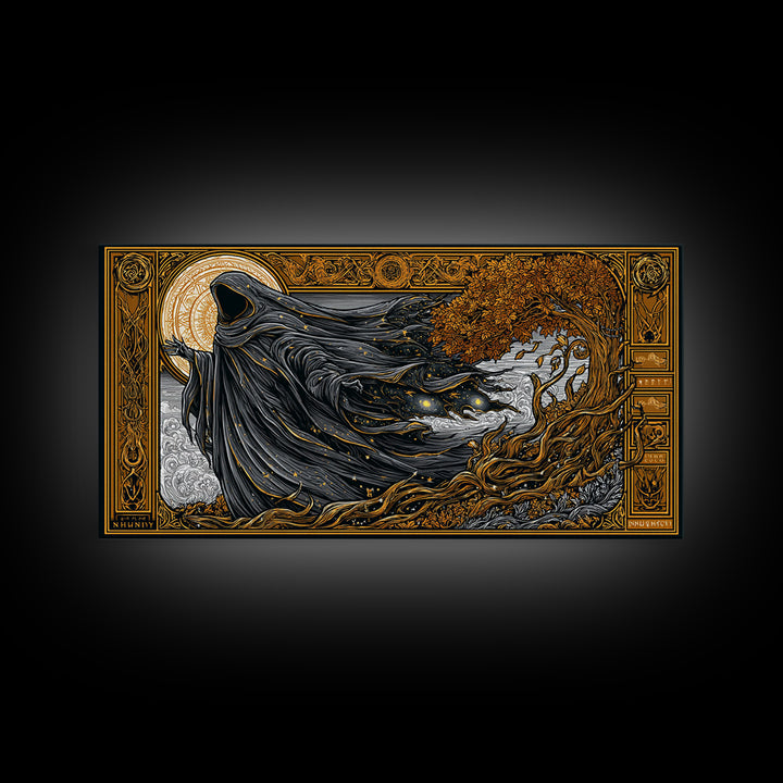Nyx Gold Canvas Print, Greek Goddess Wall Art, Luxury Mythology Decor, Real Wood Frame Artwork, Elegant Night Goddess Print