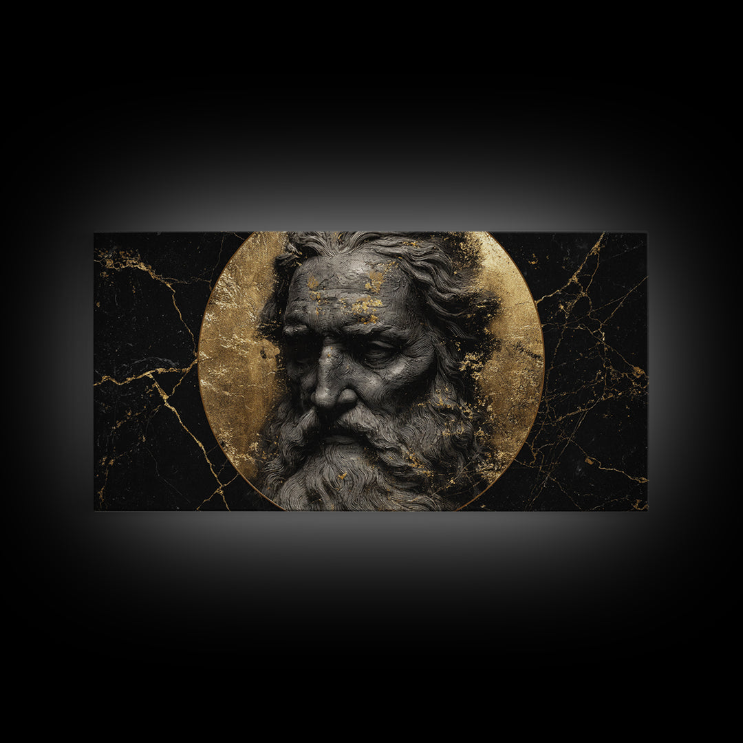 Odin Gold Canvas Print, Norse God Wall Art, Luxury Mythology Decor, Real Wood Frame Artwork, Elegant Viking God Wall Hanging