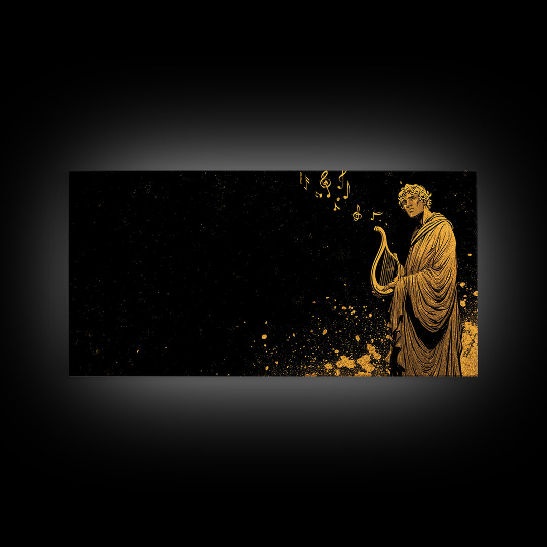 Orpheus Gold Canvas Print, Greek God Wall Art, Luxury Mythology Decor, Real Wood Frame Artwork, Elegant Lyre Musician Artwork