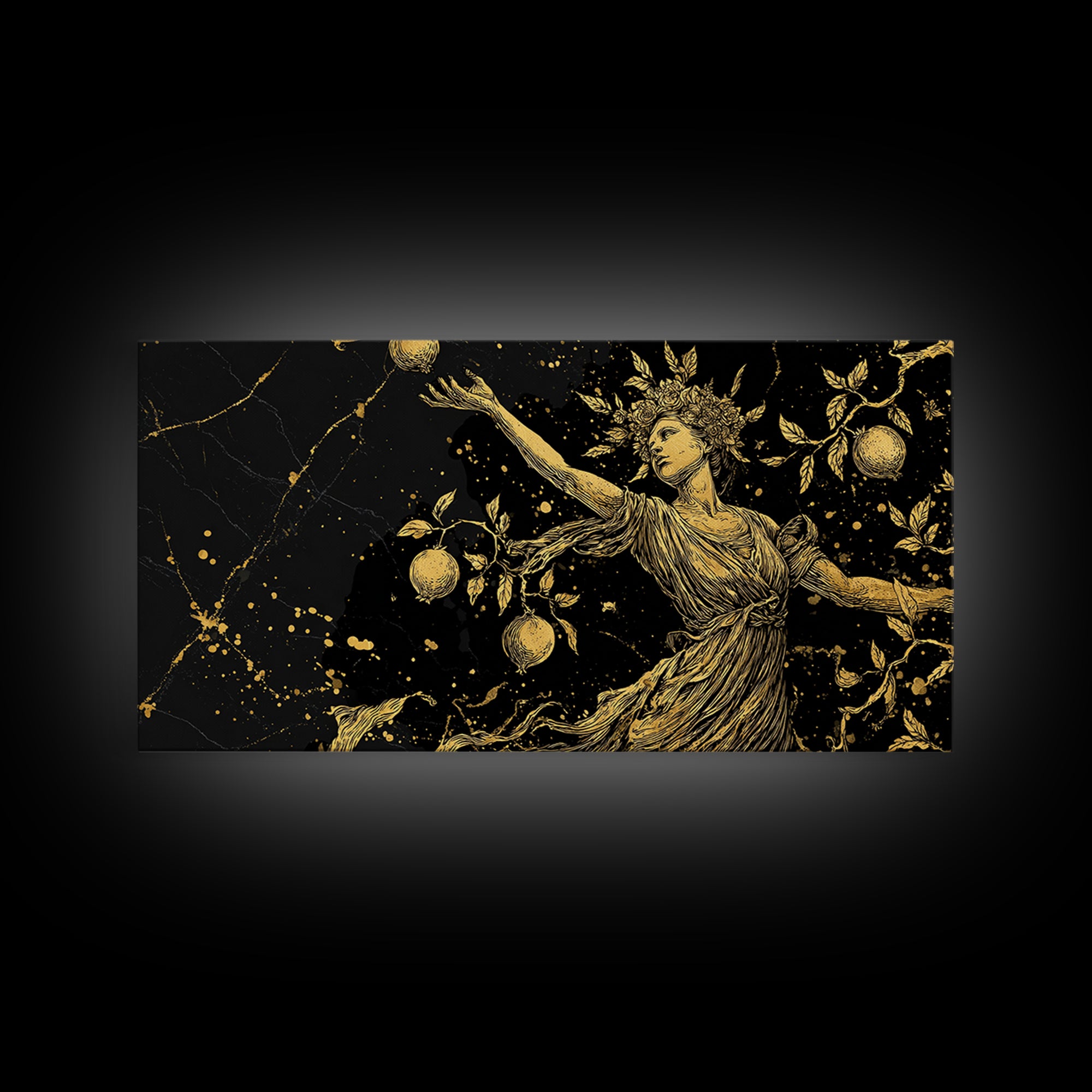 Persephone Gold Canvas Print, Greek Goddess Wall Art, Luxury Mythology Decor, Real Wood Frame Artwork, Elegant Harvest Goddess