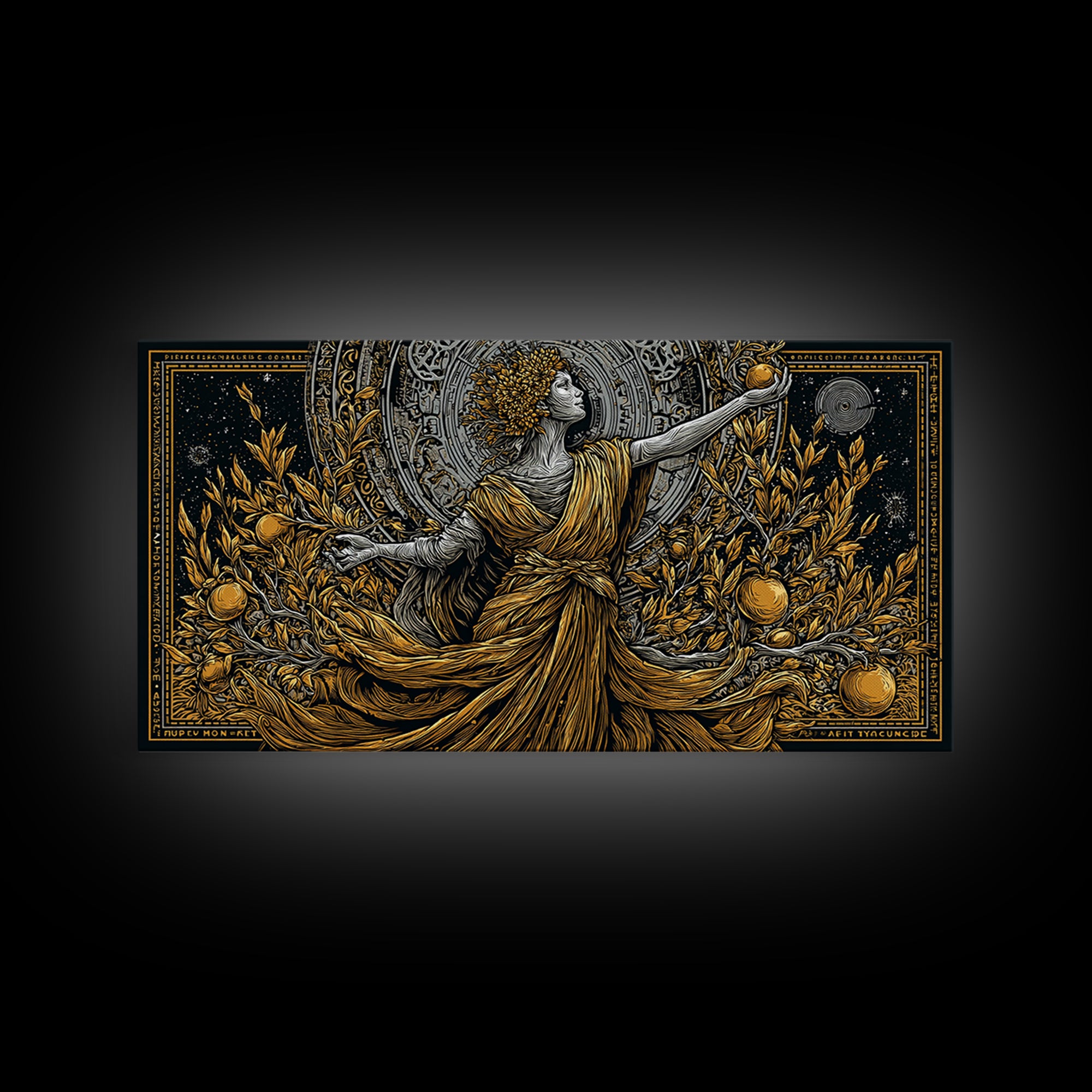 Persephone Gold Canvas Art, Greek Goddess Wall Decor, Luxury Mythology Wall Hanging, Real Wood Frame Print, Elegant Harvest Goddess