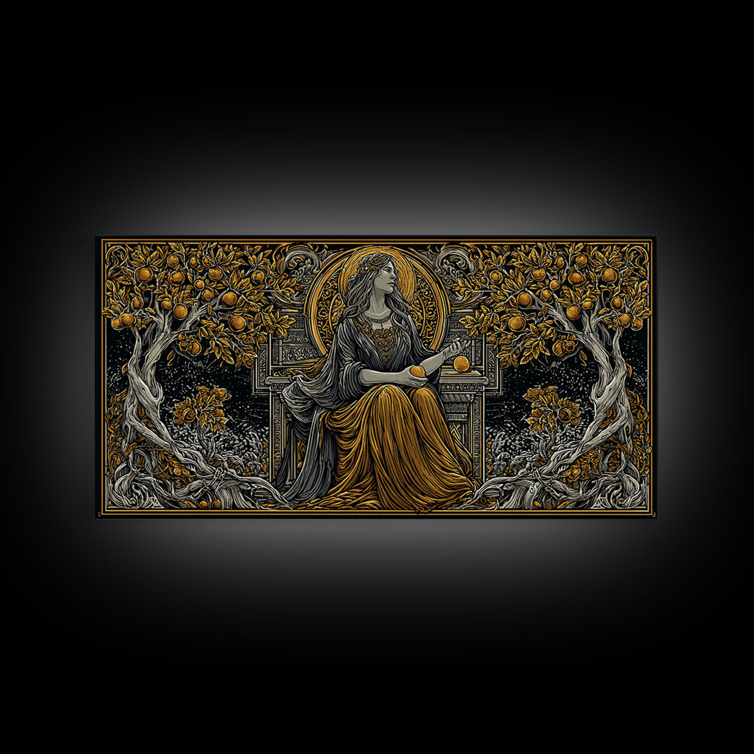 Persephone Greek Goddess Gold Canvas Print, Mythology Wall Art, Luxury Home Decor, Real Wood Frame, Elegant Gift Idea