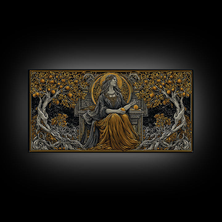 Persephone Greek Goddess Gold Canvas Print, Mythology Wall Art, Luxury Home Decor, Real Wood Frame, Elegant Gift Idea