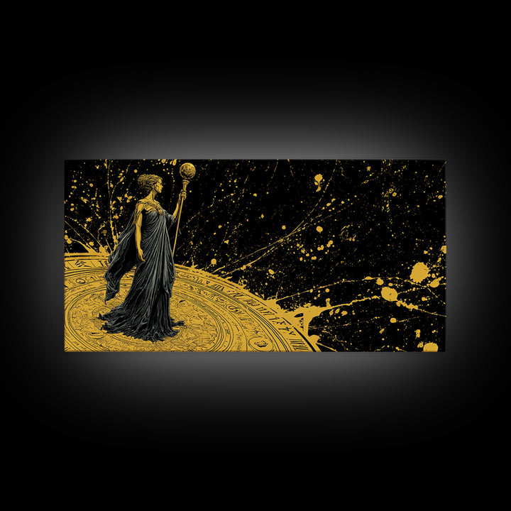 Phoebe Greek Goddess Gold Canvas Art, Mythology Canvas Print, Luxury Home Decor, Real Wood Frame, Classical Art Gift