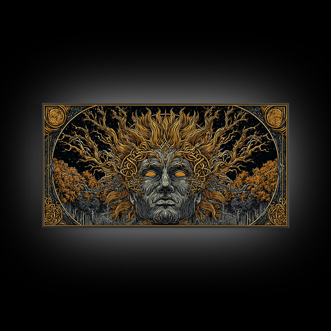 Prometheus Fire Bringer Gold Canvas Print, Greek Mythology Wall Art, Real Wood Frame, Titan Decor, Inspirational Gift