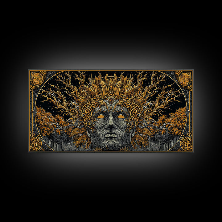 Prometheus Fire Bringer Gold Canvas Print, Greek Mythology Wall Art, Real Wood Frame, Titan Decor, Inspirational Gift