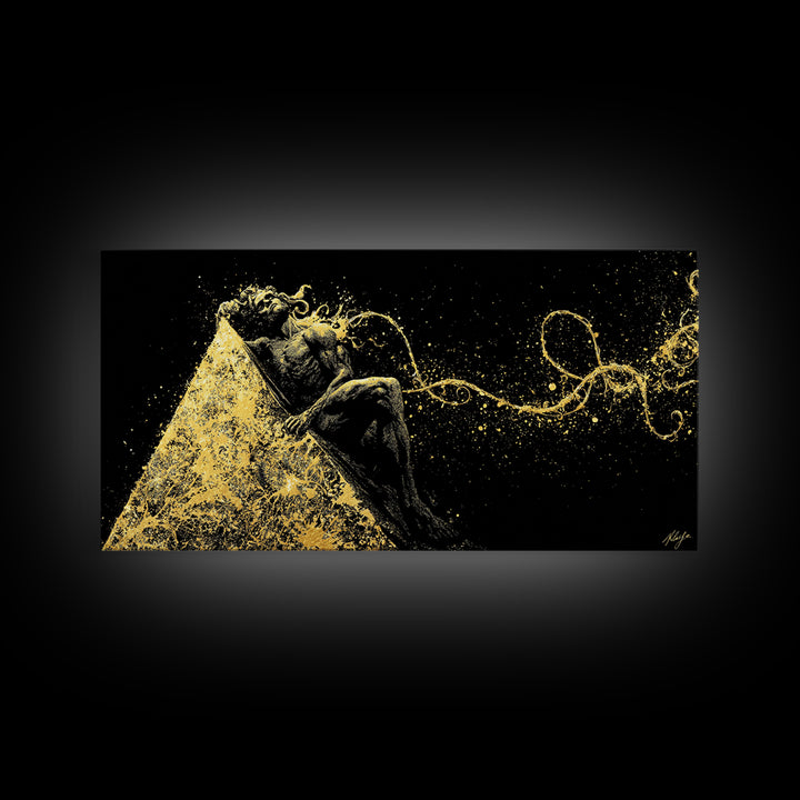 Prometheus Bound Gold Canvas Art, Greek Mythology Canvas Print, Real Wood Frame, Titan Wall Decor, Dramatic Art Gift