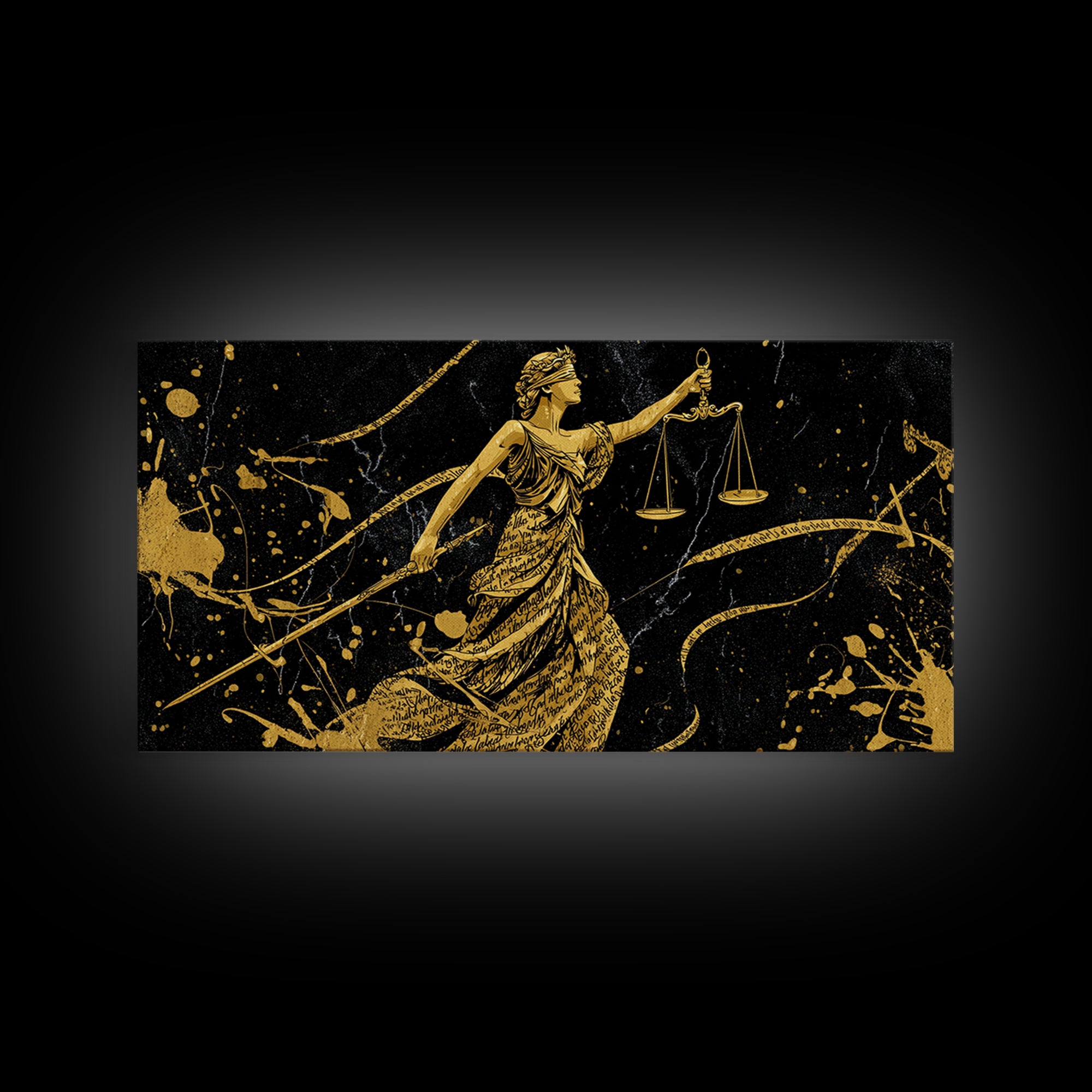 Themis Gold Canvas Print, Real Wood Framed Greek Justice Wall Art, Scales Of Justice Mythology Inspired Canvas Artwork
