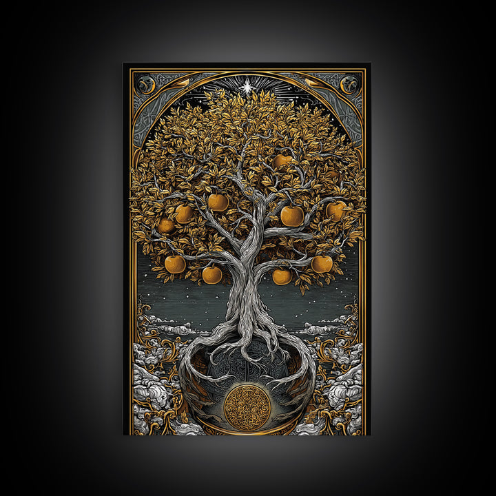 Tree Of Life Artwork, Mythical Golden Tree Wall Art, Canvas Gold Canvas Print, Real Wood Frame, Sacred Symbol Decor