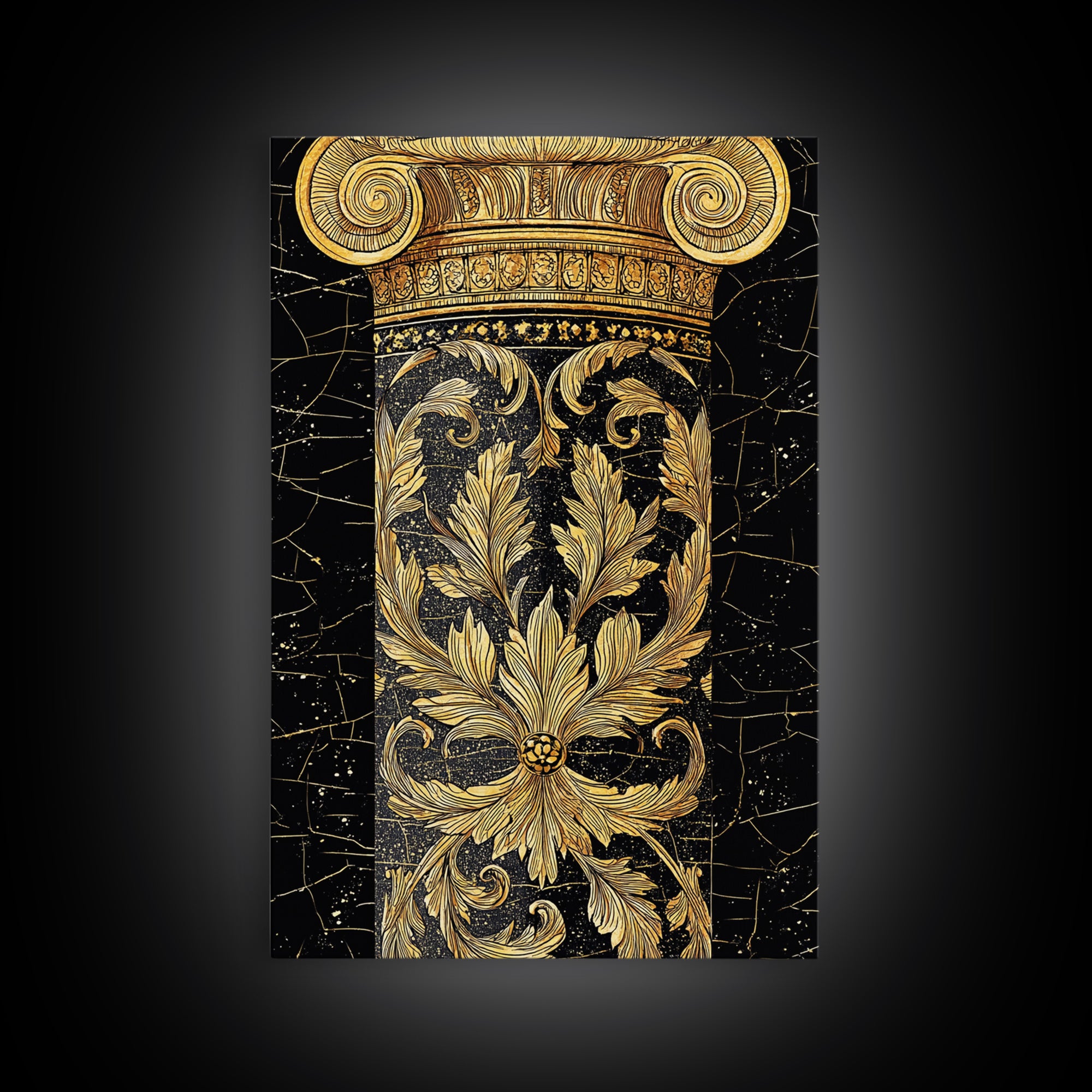 Greek Column Detail Artwork, Ornate Corinthian Pillar Wall Art, Canvas Gold Canvas Print, Real Wood Frame Classic Decor