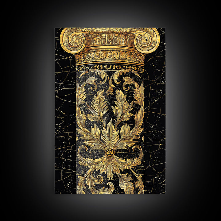 Greek Column Detail Artwork, Ornate Corinthian Pillar Wall Art, Canvas Gold Canvas Print, Real Wood Frame Classic Decor