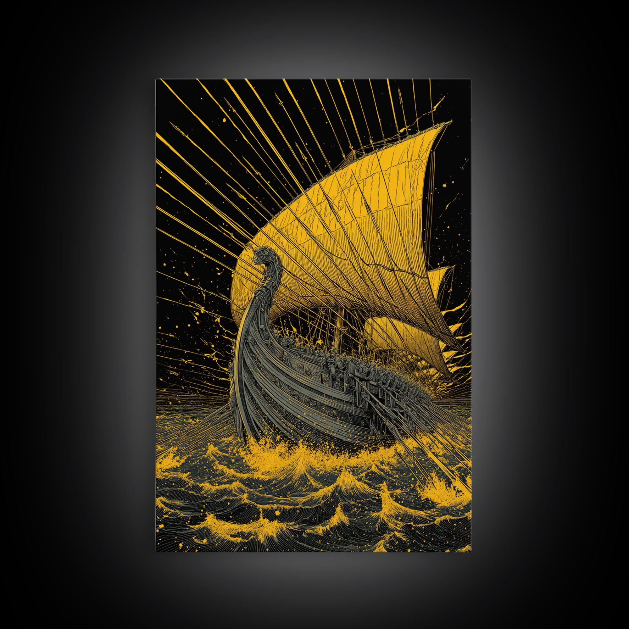 Canvas Gold Canvas Print, Ancient Greek Ship Wall Art, Mythology Ocean Decor, Real Wood Frame, Historic Maritime Artwork