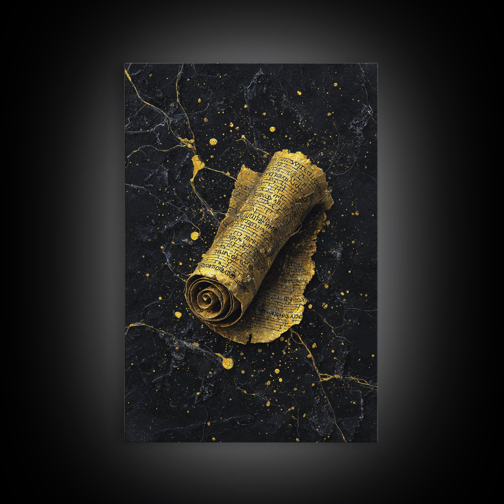 Canvas Gold Canvas Print, Ancient Scroll Wall Art, Mythology Inspired Decor, Real Wood Frame, Historic Manuscript Artwork