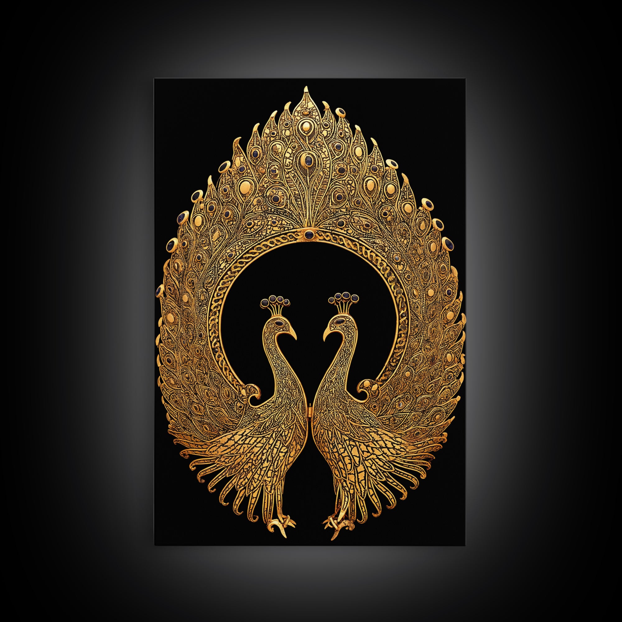 Canvas Gold Canvas Print, Ornate Peacock Wall Art, Mythology Inspired Decor, Real Wood Frame, Decorative Royal Artwork