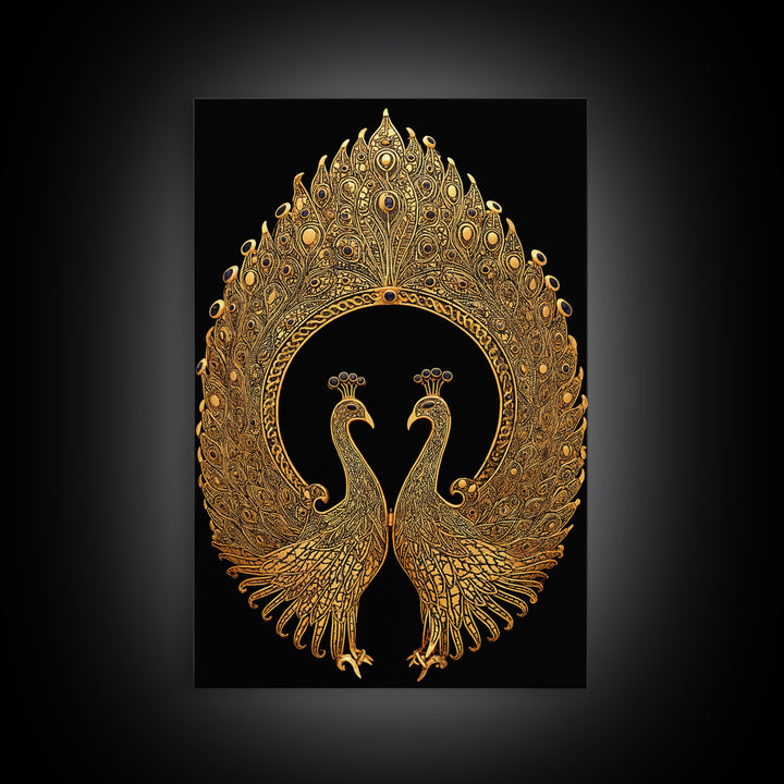 Canvas Gold Canvas Print, Ornate Peacock Wall Art, Mythology Inspired Decor, Real Wood Frame, Decorative Royal Artwork