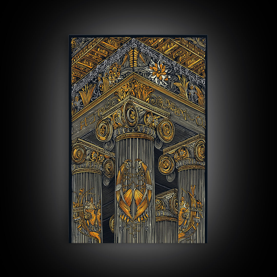 Ancient Greek Column Detail, Classical Architecture, Canvas Gold Canvas Print, Real Wood Frame Wall Art