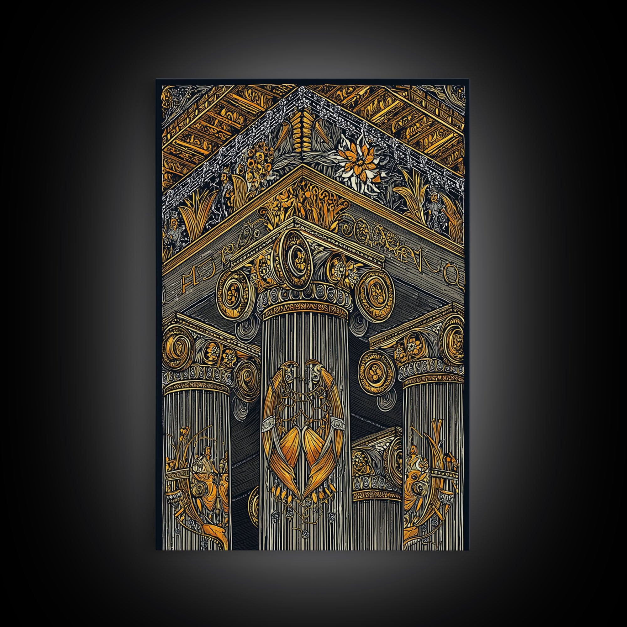 Ancient Greek Column Detail, Classical Architecture, Canvas Gold Canvas Print, Real Wood Frame Wall Art