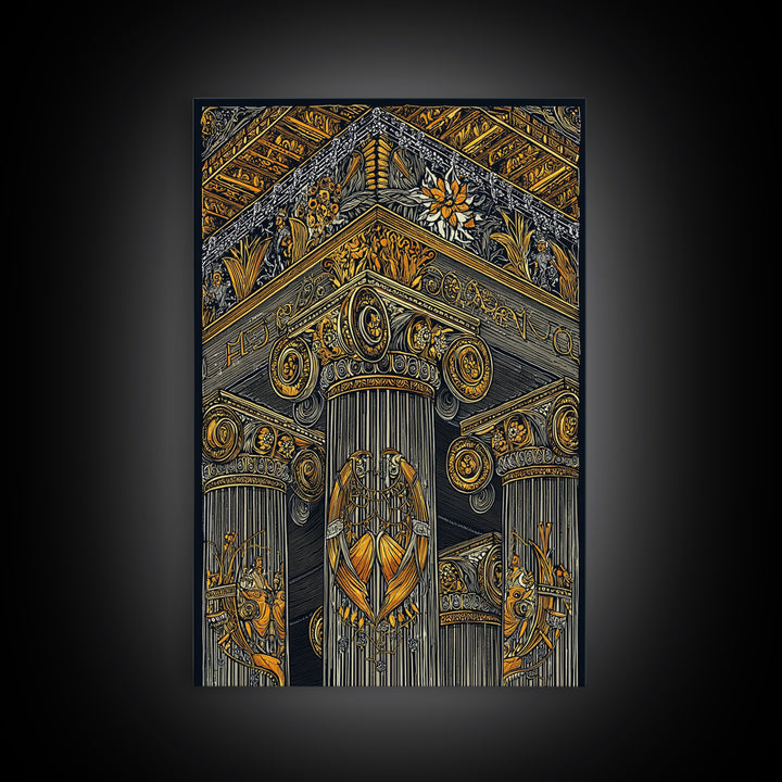 Ancient Greek Column Detail, Classical Architecture, Canvas Gold Canvas Print, Real Wood Frame Wall Art