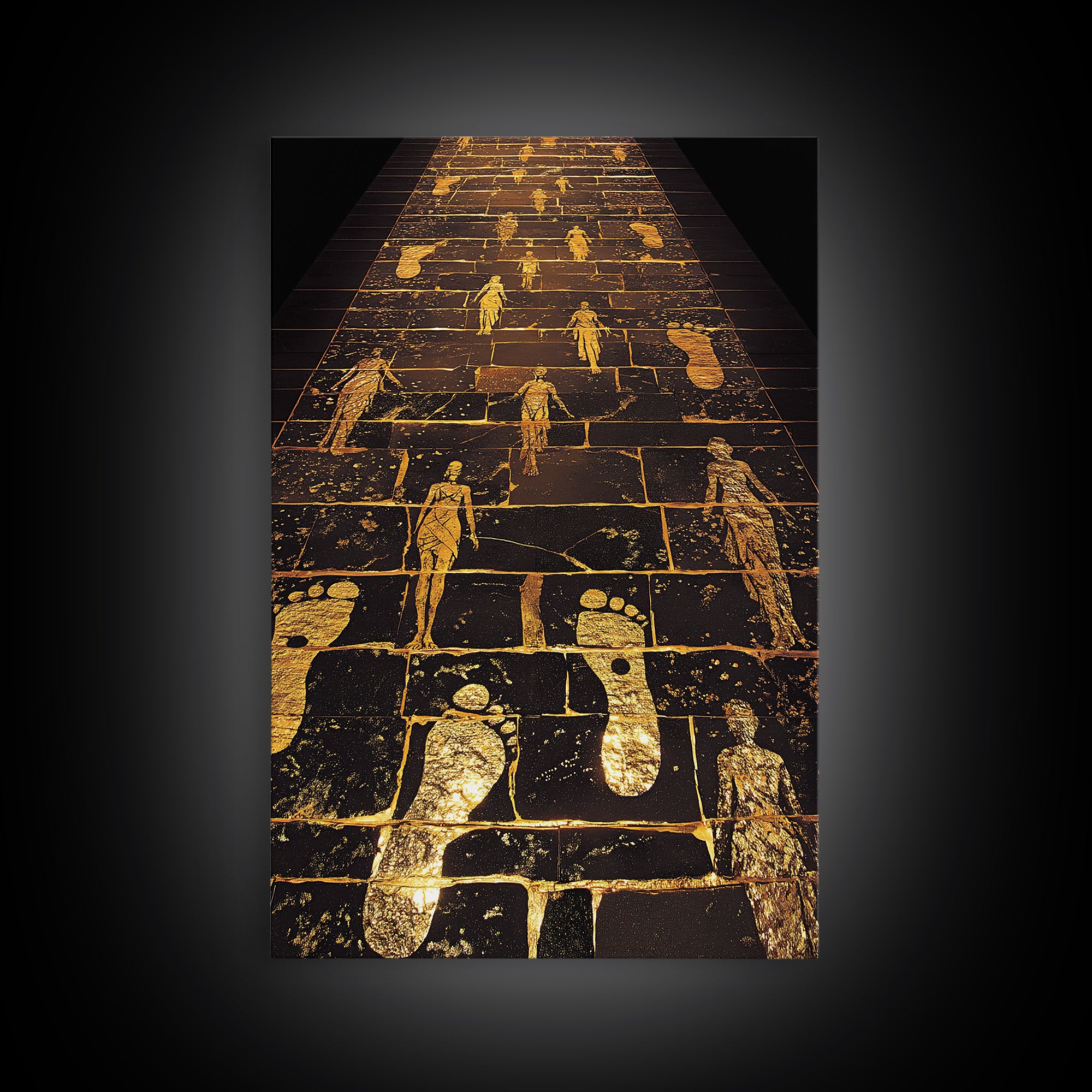 Golden Pathway Of Eternity, Mythic Footsteps, Canvas Gold Canvas Print, Real Wood Frame Wall Art