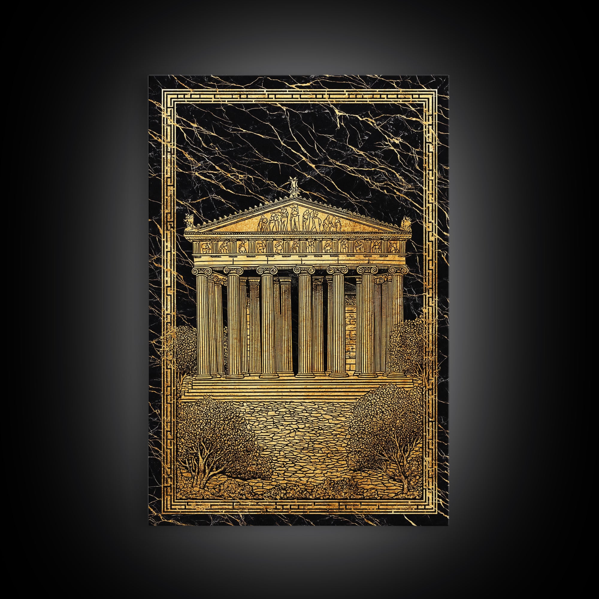 Parthenon Glory, Classical Greek Architecture, Canvas Gold Canvas Print, Real Wood Frame Wall Art
