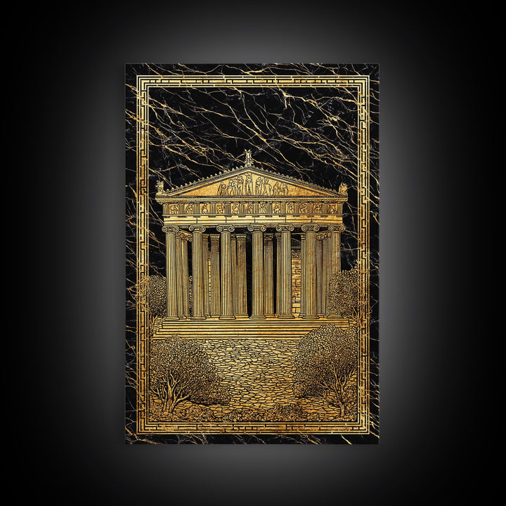Parthenon Glory, Classical Greek Architecture, Canvas Gold Canvas Print, Real Wood Frame Wall Art