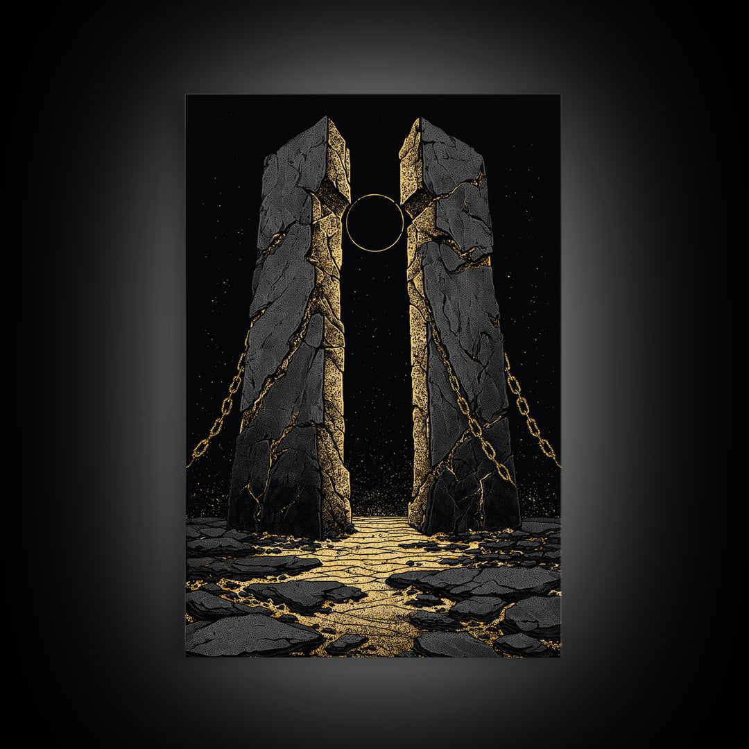 Gate Of Olympus, Abstract Mythology Wall Art, Canvas Gold Canvas Print, Ancient Greek Decor, Surreal Fantasy, Wood Frame