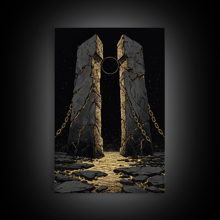 Gate Of Olympus, Abstract Mythology Wall Art, Canvas Gold Canvas Print, Ancient Greek Decor, Surreal Fantasy, Wood Frame