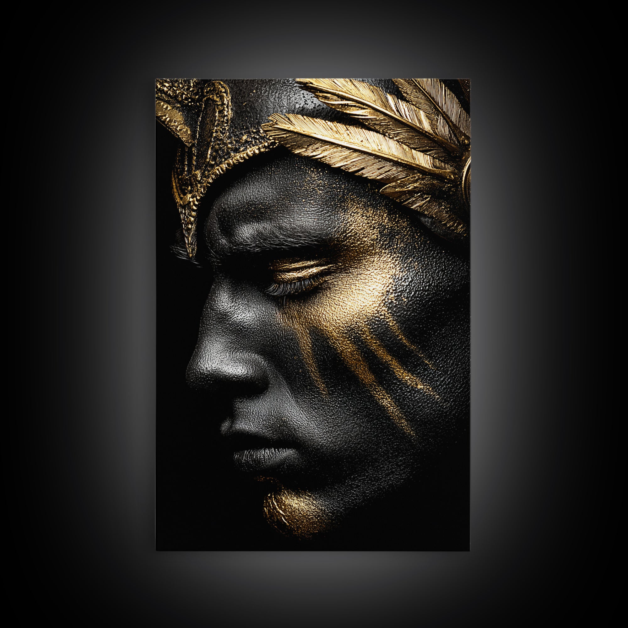 Ancient Warrior Portrait, Canvas Gold Canvas Print, Mythology Wall Art, Real Wood Framed Decor, Luxury Spartan Artwork