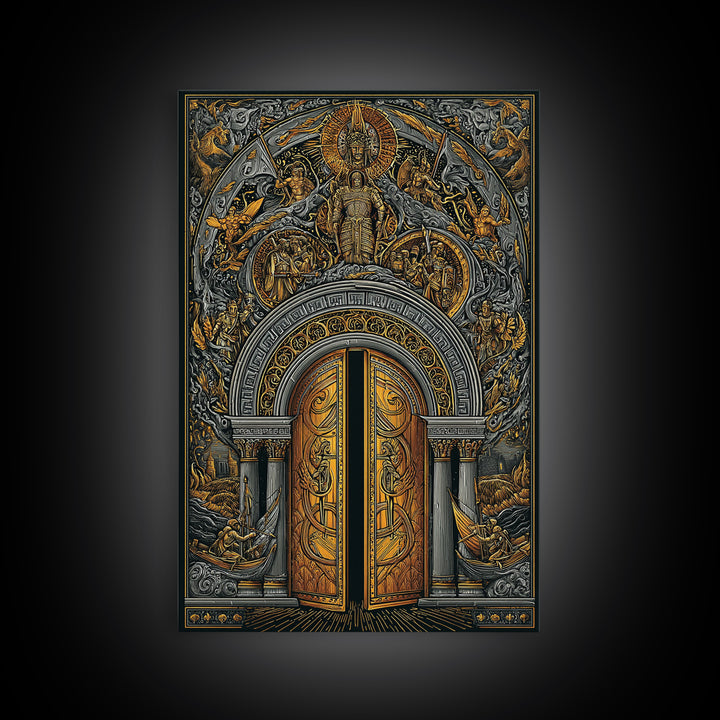 Byzantine Portal of Angels and Kings – Canvas Gold Art, Medieval Religious Canvas Art in Real Wood Frame, Sacred History Wall Art
