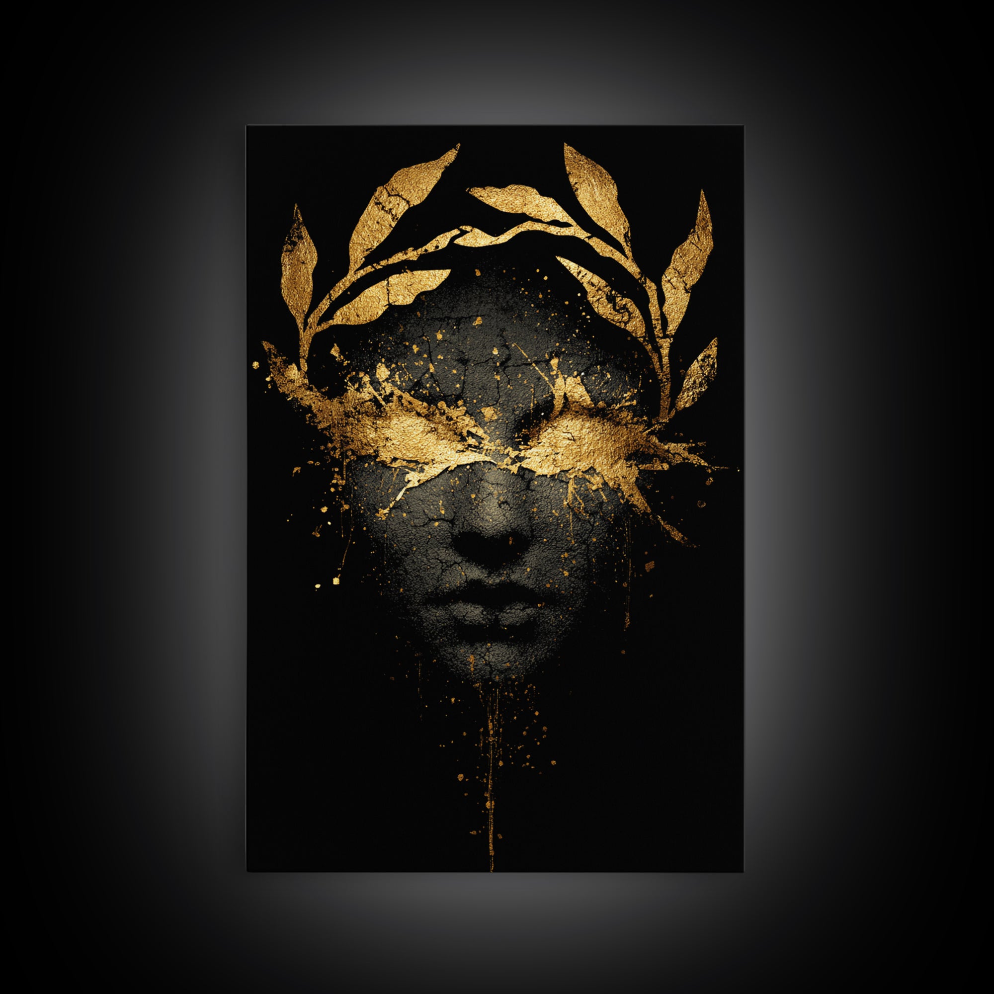 Veiled in Glory – The Laurel-Crowned Gaze of Gold, Canvas Art, Canvas Gold Print, Canvas Wall Art, Man Cave Decor