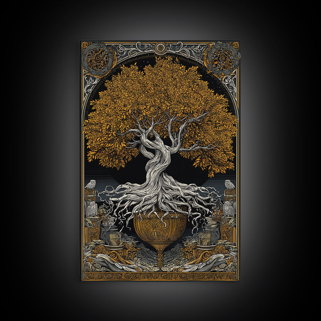 Yggdrasil’s Chalice – The Eternal Tree of Knowledge and Life, Canvas Art, Canvas Gold Print, Canvas Wall Art, Man Cave Decor