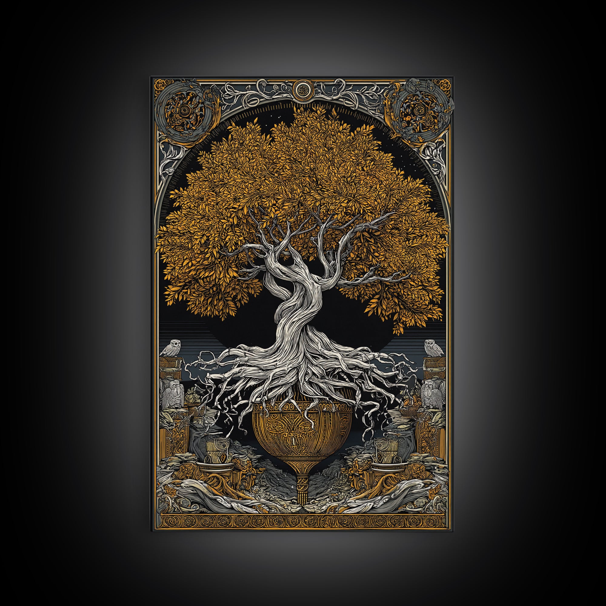 Yggdrasil’s Chalice – The Eternal Tree of Knowledge and Life, Canvas Art, Canvas Gold Print, Canvas Wall Art, Man Cave Decor