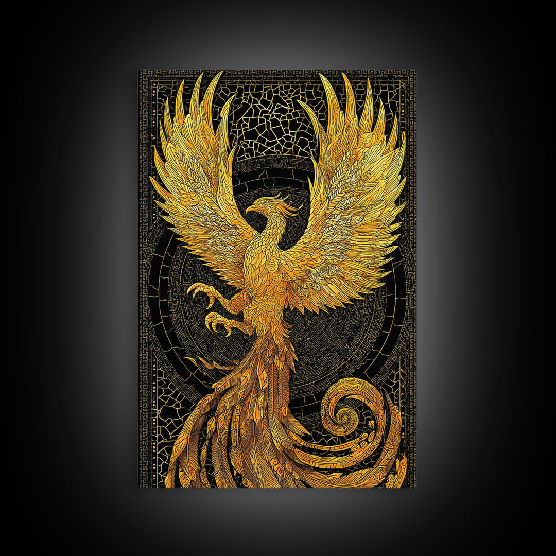 The Radiant Phoenix – Wings of Sunfire and Immortality, Canvas Art, Canvas Gold Print, Canvas Wall Art, Man Cave Decor