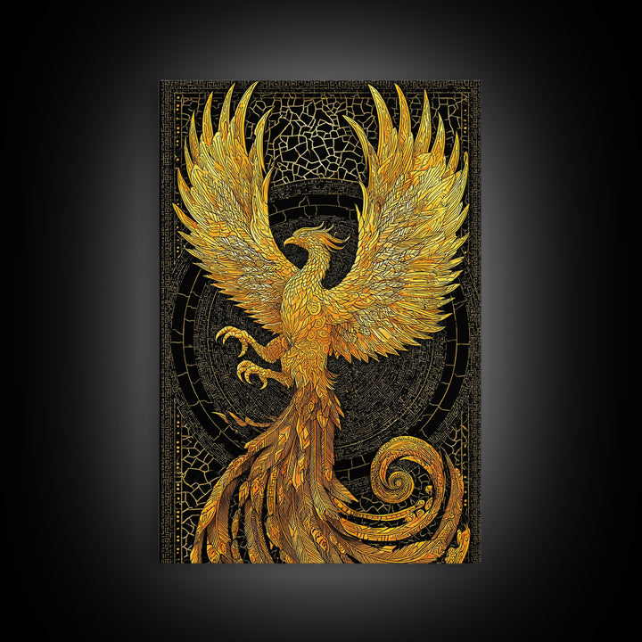 The Radiant Phoenix – Wings of Sunfire and Immortality, Canvas Art, Canvas Gold Print, Canvas Wall Art, Man Cave Decor