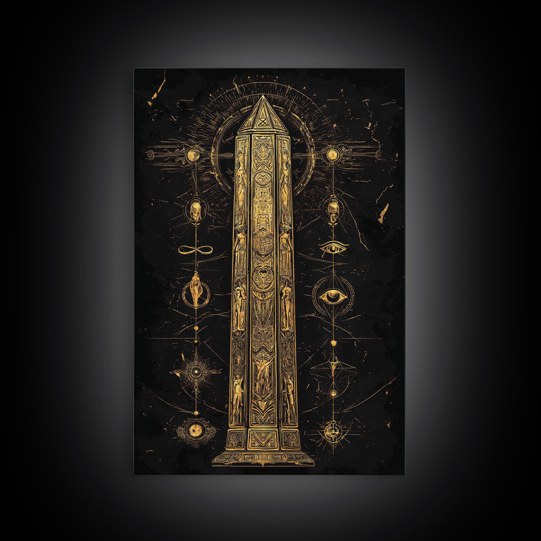 The Obelisk of Secrets – Symbols of the Eternal Order, Canvas Art, Canvas Gold Print, Canvas Wall Art, Man Cave Decor