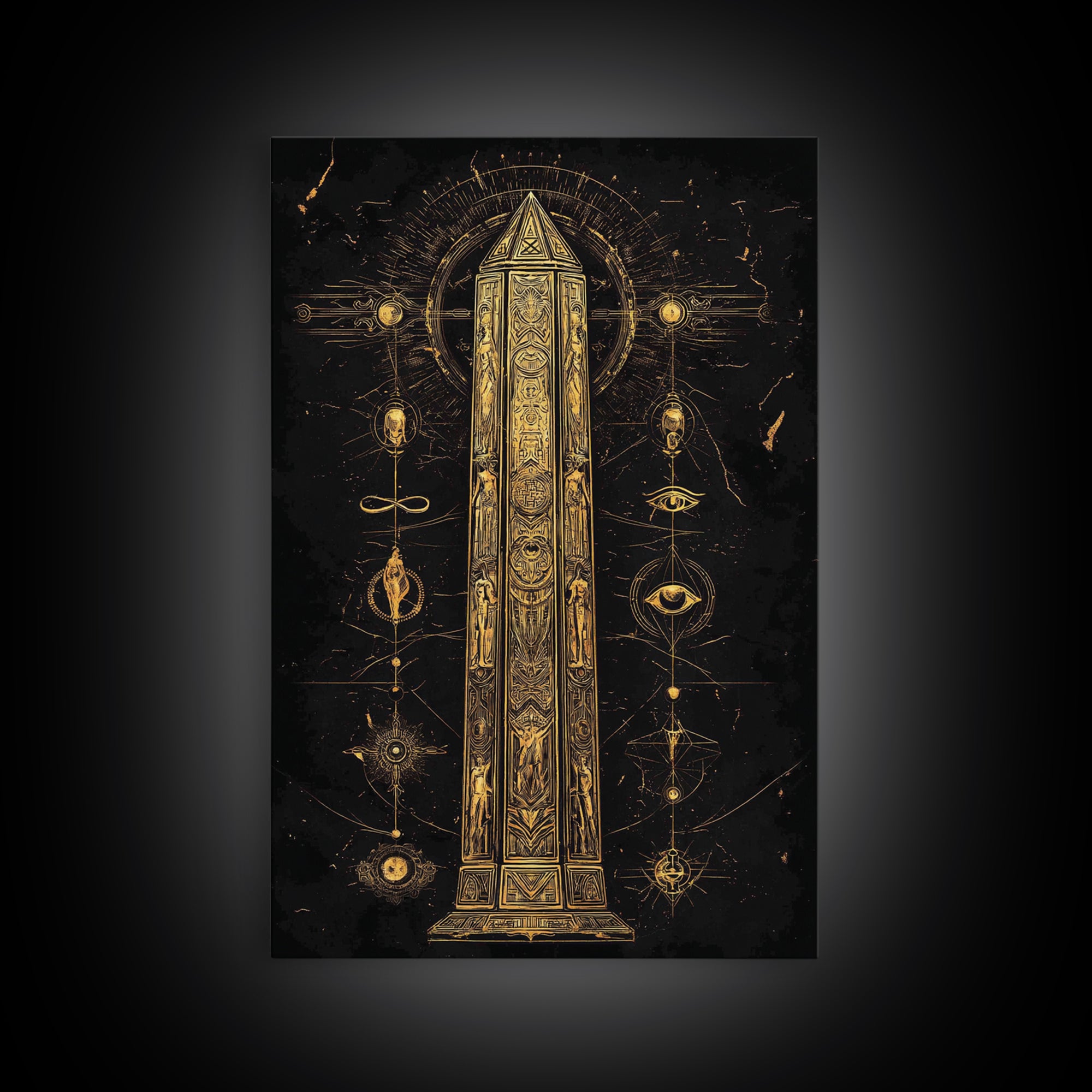 The Obelisk of Secrets – Symbols of the Eternal Order, Canvas Art, Canvas Gold Print, Canvas Wall Art, Man Cave Decor