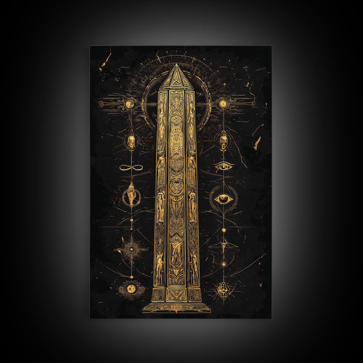 The Obelisk of Secrets – Symbols of the Eternal Order, Canvas Art, Canvas Gold Print, Canvas Wall Art, Man Cave Decor
