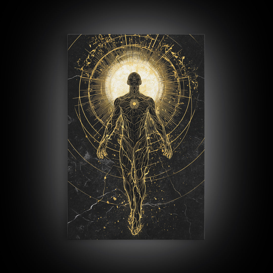 Divine Ascension Figure, Canvas Gold Art, Mythology Wall Print, Real Wood Frame Decor, Ancient Greek Inspired Canvas Artwork
