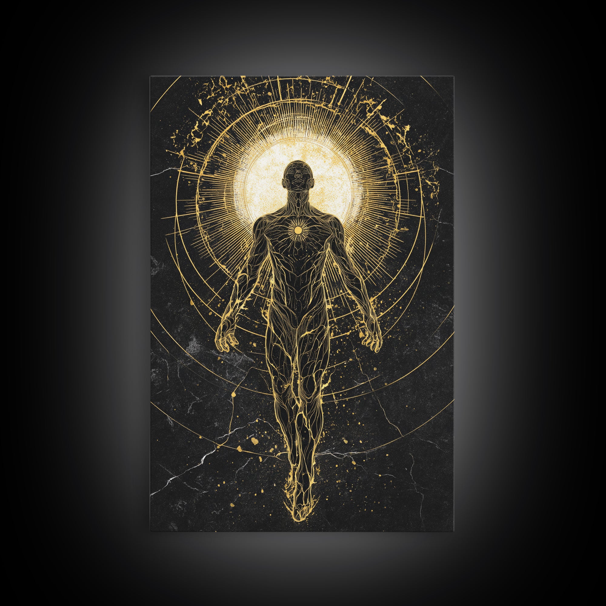 Divine Ascension Figure, Canvas Gold Art, Mythology Wall Print, Real Wood Frame Decor, Ancient Greek Inspired Canvas Artwork